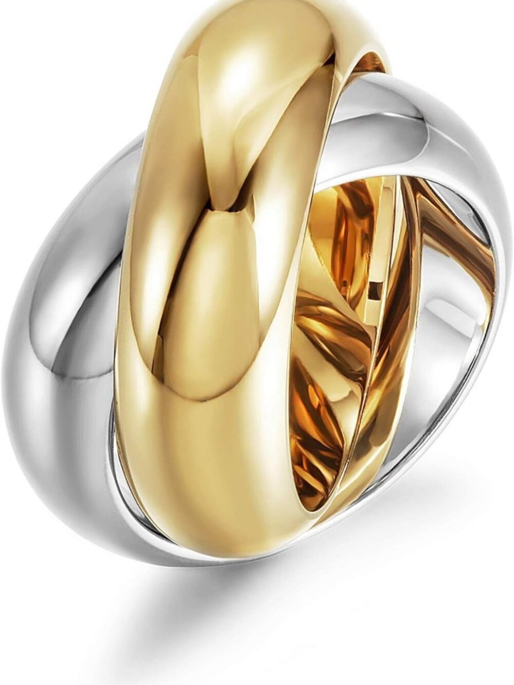 Two-Tone Chunky Cocktail Ring for Women, Interlocked Gold & Silver Statement